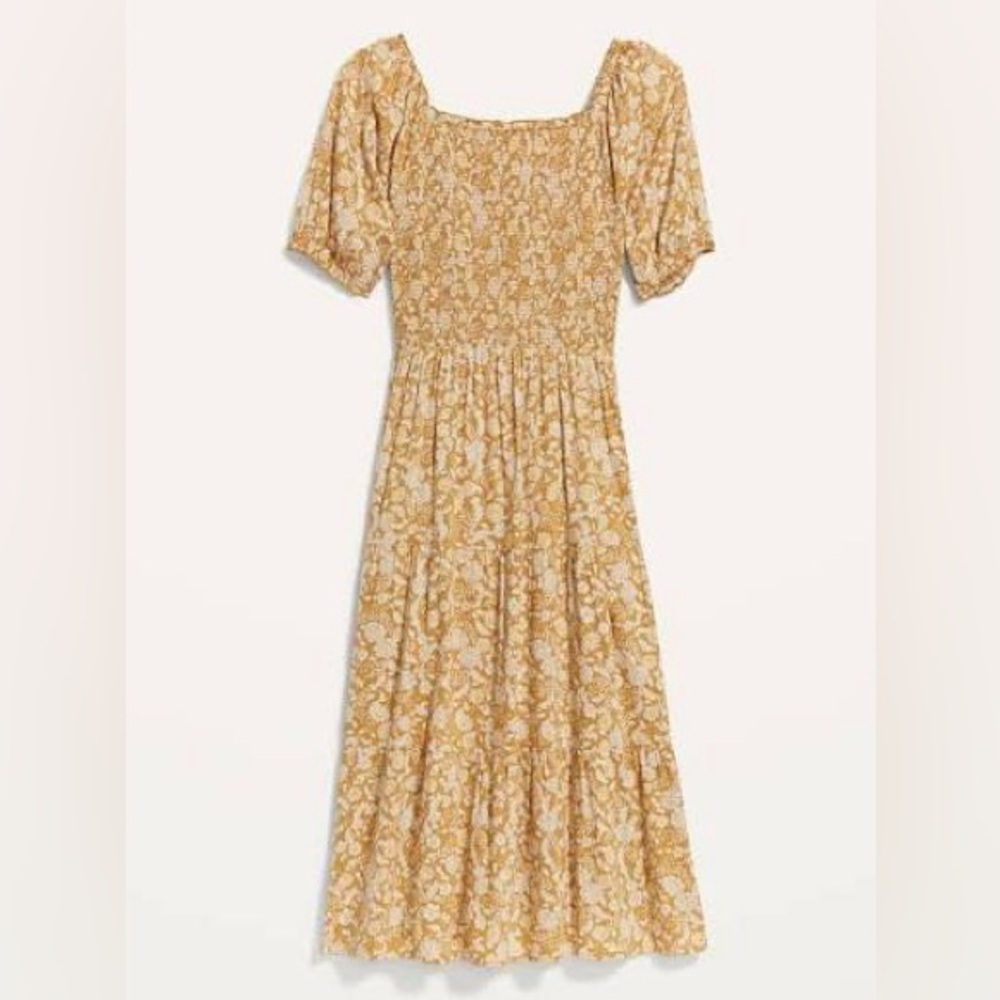 Old Navy Fit & Flare Puff-Sleeve Tiered Floral Midi Dress
